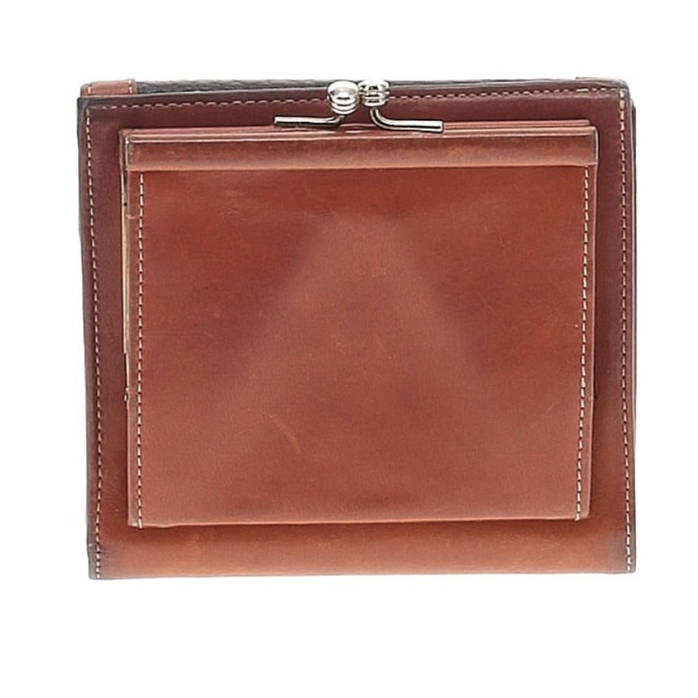 VTG DOONEY BOURKE AWL NAVY/ BRIT TAN FRENCH WALLET KISS LOCK COIN POCKET CARD - Picture 2 of 11